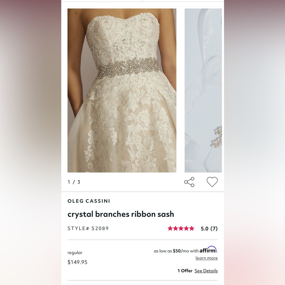 OLEG CASSINI
crystal branches ribbon sash
